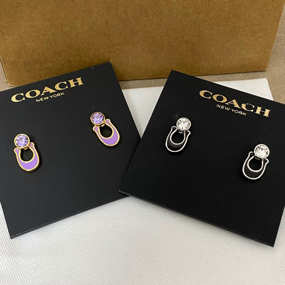 Coach Enamel Inlay Metal Drop Earrings